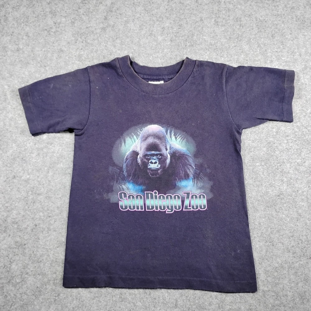 Vintage Anvil San‎ Diego Zoo Gorilla Graphic T-Shirt Navy Blue Youth Small USA